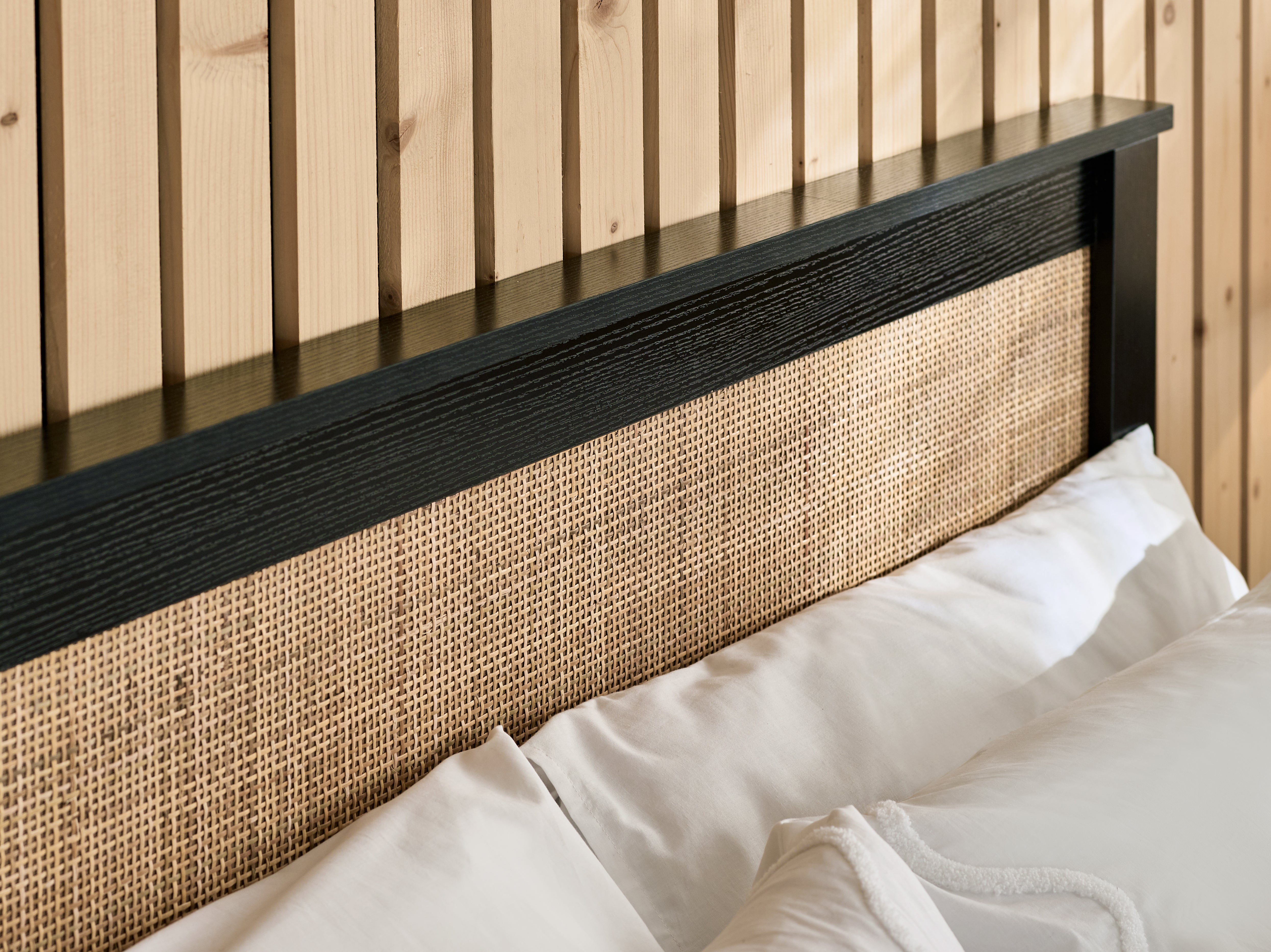 Clermont Black Oak Wood & Rattan Ottoman King Bed